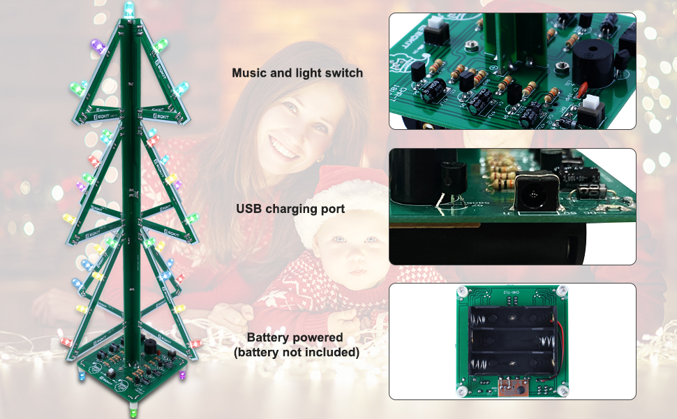 3D Tree LED DIY Kit, RGB 36 LED Flash Colorful Christmas Trees